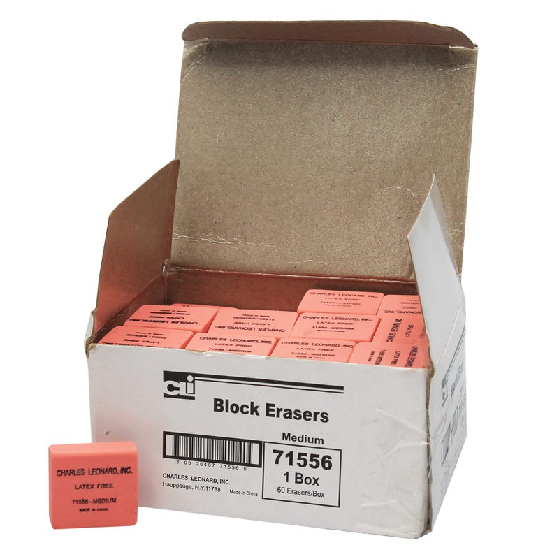 Charles Leonard Eraser, Synthetic, Latex Free, Block Shape, Medium, Pink, Box of 60 - Image 1